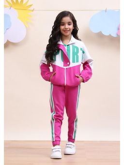 Muvazo - Girls Pink Colorblock Jacket with Pant