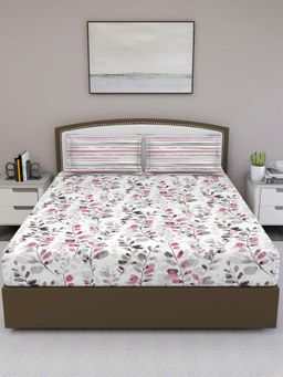 GM - Pink Floral 140 Tc Cotton Queen Bedsheet With 2 Pillow Covers