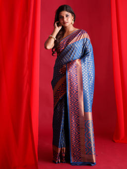 Beatitude - Blue Banarasi Saree with Unstitched Blouse