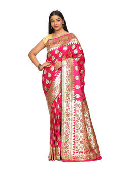 Banarasi Silk Works - Women Pink Katan Banarasi Paithani Saree with Unstitched Blouse