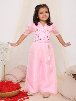 KID1 - Pink Puff Sleeves Crop Top and Palazzo (Set of 2)