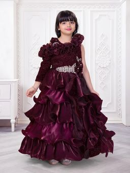 Mini Stitch - Organza Woven 3/4th sleeves Multilayered - Wine