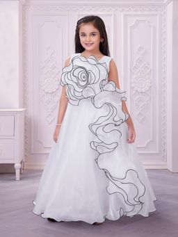 Mini Stitch - Organza Woven sleeveless 3D Applique Gown - White