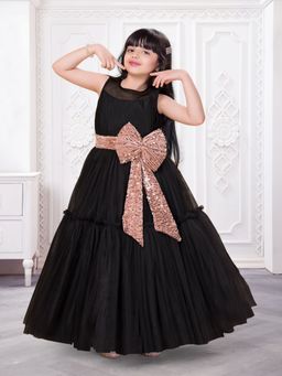 Mini Stitch - Net Woven sleeveless Embellished Gown - Black