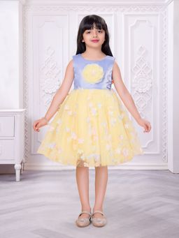 Mini Stitch - Organza Sleeveless Applique Party Dress- Yellow