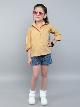 Pink Chick - Cotton Full Sleeves Solid Collared Shirt - Beige