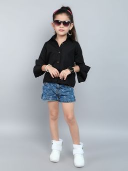 Pink Chick - Cotton Full Sleeves Solid Collared Shirt -Black