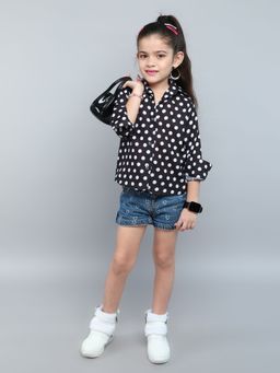 Pink Chick - Cotton Full Sleeves Polkadot Collared Shirt -Black