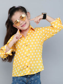 Pink Chick - Cotton Full Sleeves Polkadot Collared Shirt -Yellow