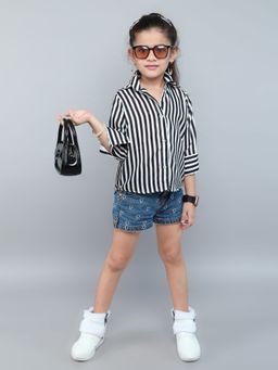 Pink Chick - Cotton Full Sleeves Striped Collared Shirt -Black