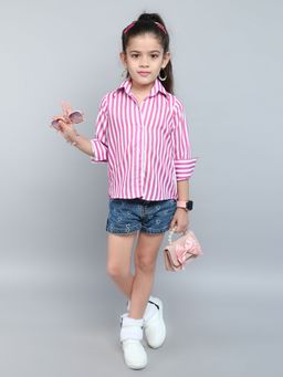 Pink Chick - Cotton Full Sleeves Striped Collared Shirt -Purple