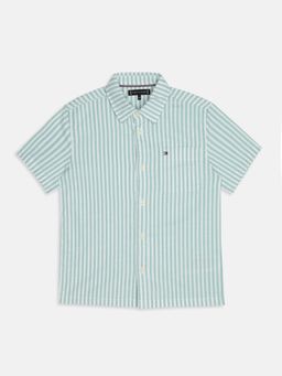 Tommy Hilfiger - Green Boys Striped Regular Fit Cotton Shirt