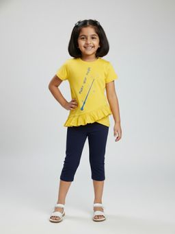 KiddoPanti - Girls Make Your magic Printed Half Sleeve T-Shirt and Capri