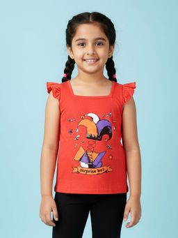 KiddoPanti - Coral Girls Cotton Frill Sleeves Surprise Box Printed T-Shirt