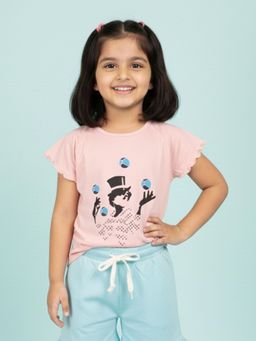 KiddoPanti - Girls Cotton Half Sleeves Juggler Printed T-Shirt