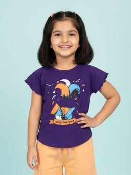 KiddoPanti - Girls Cotton Raglan Sleeves Surprise Box Printed T-Shirt