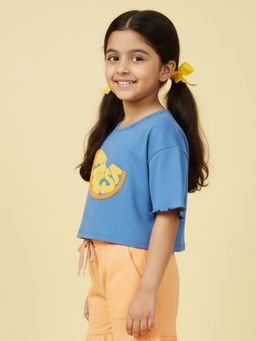 KiddoPanti - Girls Cotton Half Sleeves Fruity Love Lace Detailed T-Shirt