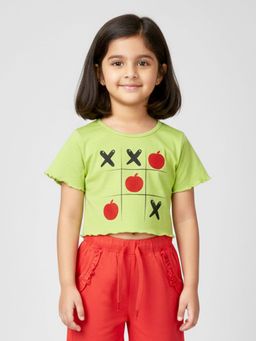 KiddoPanti - Girls Cotton Half Sleeves tic-tac-toe Game Printed T-Shirt
