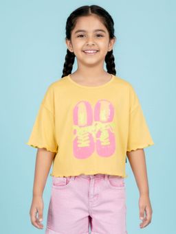 KiddoPanti - Girls Cotton Half Sleeves Shous Printed T-Shirt