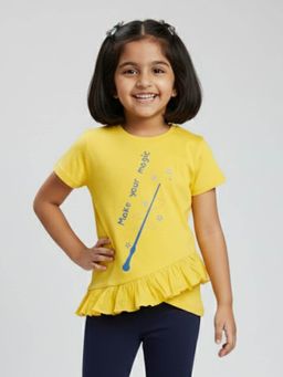 KiddoPanti - Girls Cotton Half Sleeves Make Your Magic Printed T-Shirt