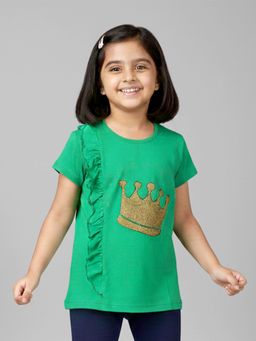 KiddoPanti - Girls Cotton Half Sleeves Crown Printed T-Shirt