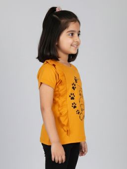KiddoPanti - Girls Cotton Half Sleeves Stay Pawsitive Printed T-Shirt