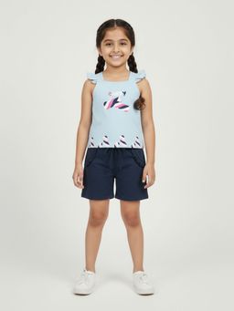 KiddoPanti - Girls Printed Square Neck T-Shirt and Shorts