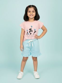 KiddoPanti - Girls Printed Raglan Sleeve T-Shirt and Shorts