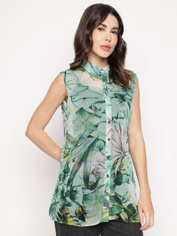 Guess - Green Printed Spread Collar Clouis Shirt