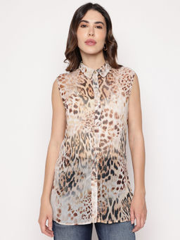 Guess - White Animal Print Spread Collar Clouis Shirt