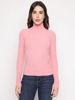 Guess - Pink Solid High Neck Marion Sweater