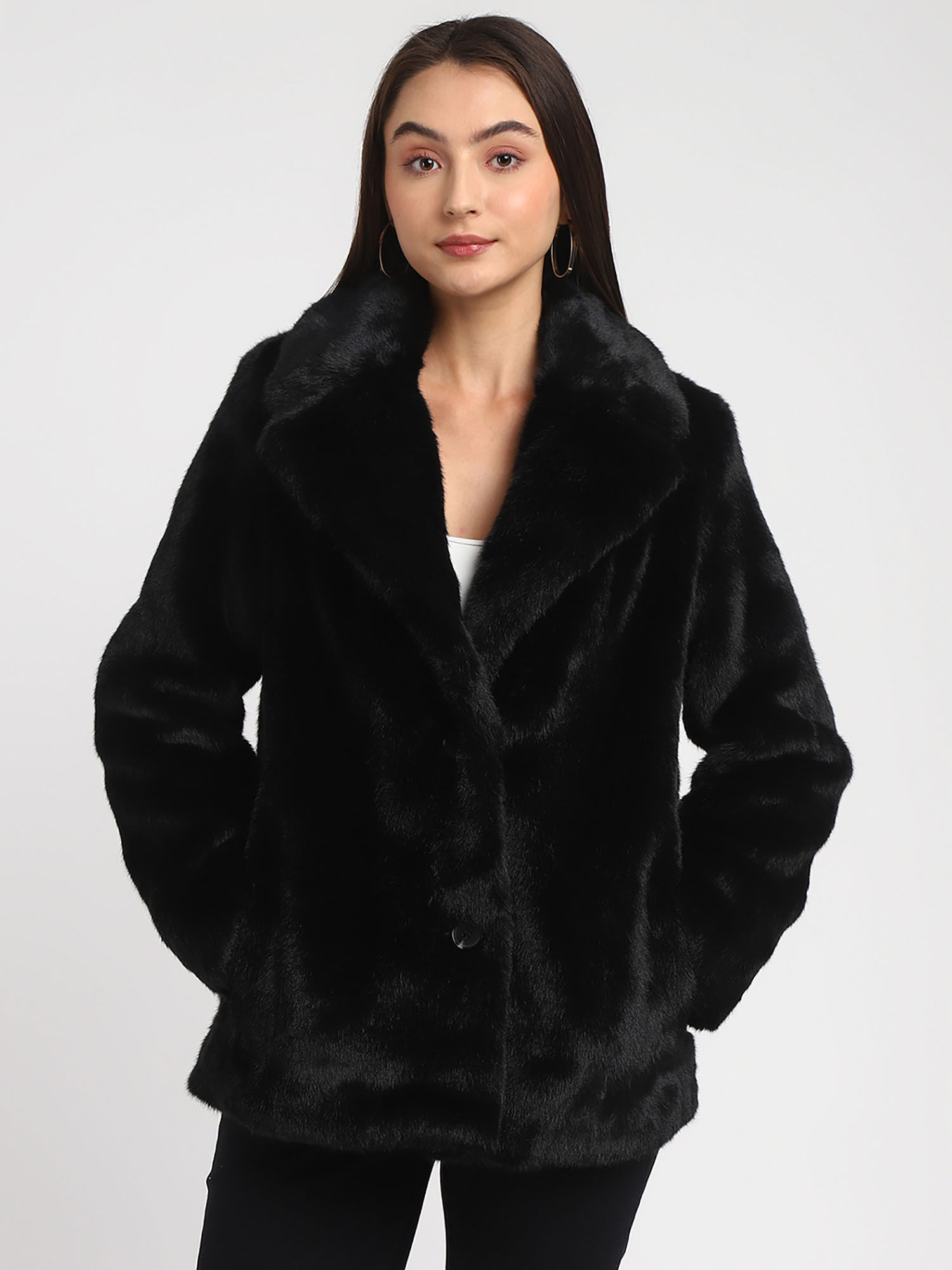 guess Women Black Polyester Solid Regular Fit Collared Neck Full Sleeve Jacket-picture-16