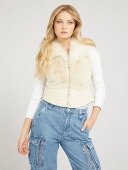 Guess - Women Cream Polyurethane Self Design Regular Fit Jacket