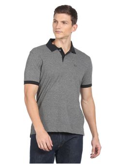 Arrow Sports - Men Grey Ribbed Collar Heathered Compact Cotton Polo T-Shirt