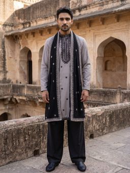 Jompers - Embroidered Silk Blend Kurta Pyjama and Dupatta for Men