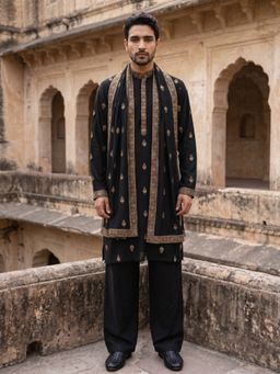 Jompers - Silk Blend Embroidered Kurta Pyjama with Dupatta