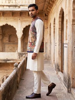 Jompers - Paisley Printed Nehru Jacket With Solid Kurta Pyjama Set