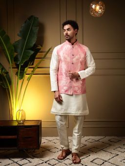 Odette - White Silk Blend Kurta with Pyjama & Nehru Jacket For Men