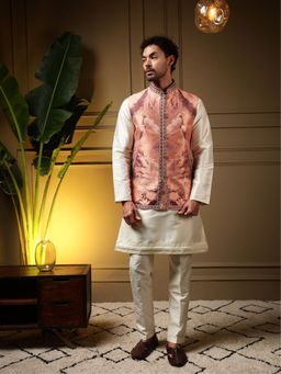 Odette - White Silk Blend Kurta with Pyjama & Nehru Jacket For Men