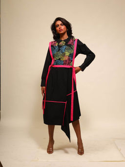 September Spring - Asymmetrical Waterlily Dress In Black