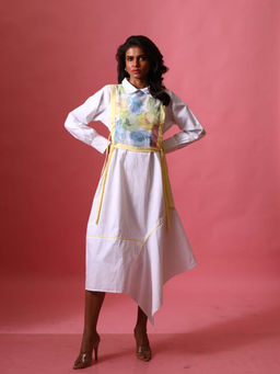 September Spring - Asymmetrical Waterlily Dress In White