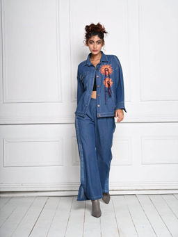 September Spring - Blue Flower Denim Jacket