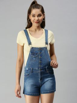 SHOWOFFFF - Women Solid Blue Denim Dungaree