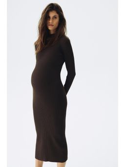 H&M - Women Brown MAMA Rib-Knit High Neck Dress