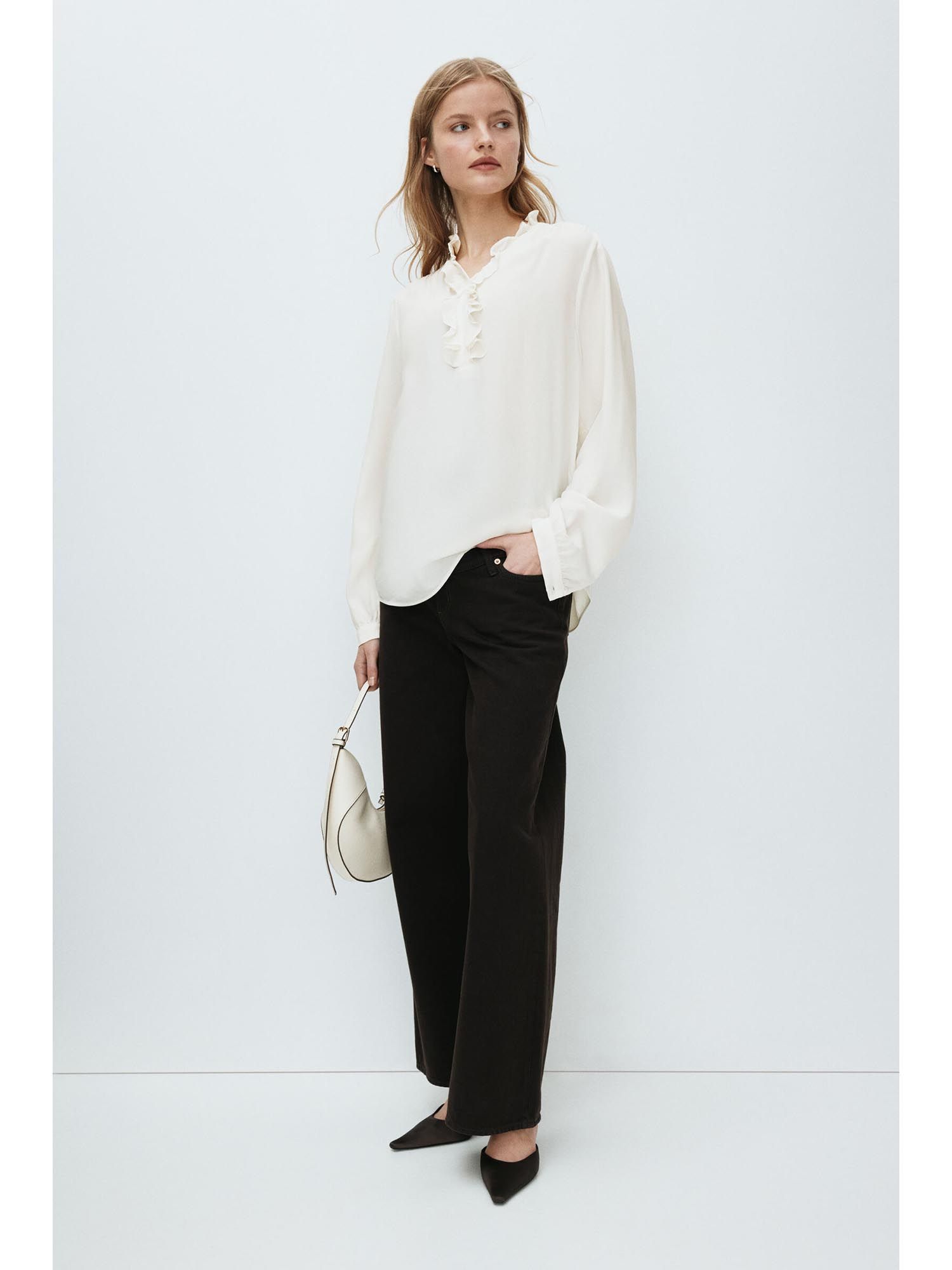 h&m Women White MAMA Frill-Collared Blouse-picture-39