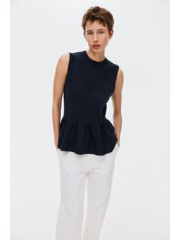 H&M - Women Navy Blue MAMA Fine-Knit Peplum Top