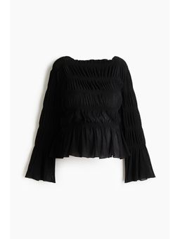 H&M - Women Black MAMA Smocked Boat-Neck Top