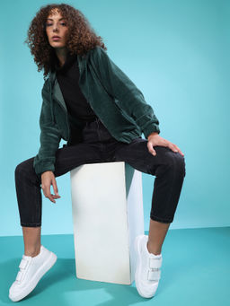 Campus Sutra - Green Women Stylish Hooded Casual Sweatshirt