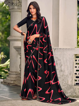 SANSKAR - Black Abstract Georgette Print Saree and Unstitched Blouse