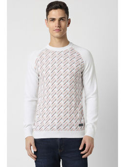 Peter England - Men White Print Round Crew Neck Sweatshirt